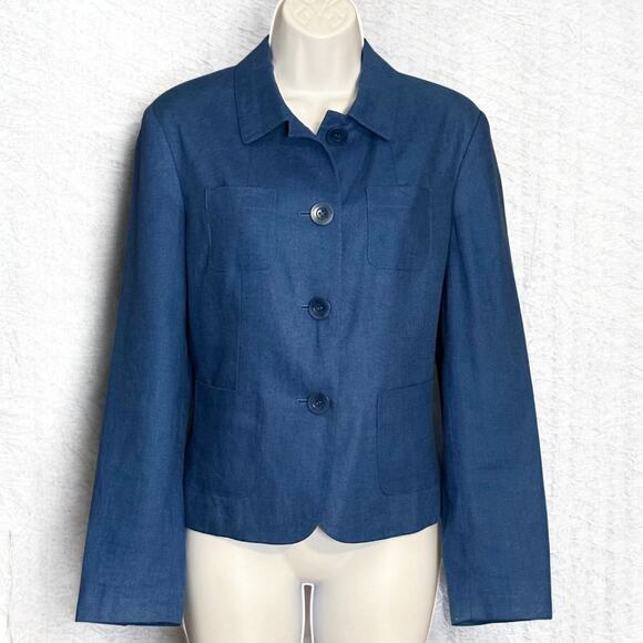 Vintage 90s Talbots Irish Linen Blazer Blue Sz 6 Button Up Lined Coastal Preppy - Picture 1 of 8